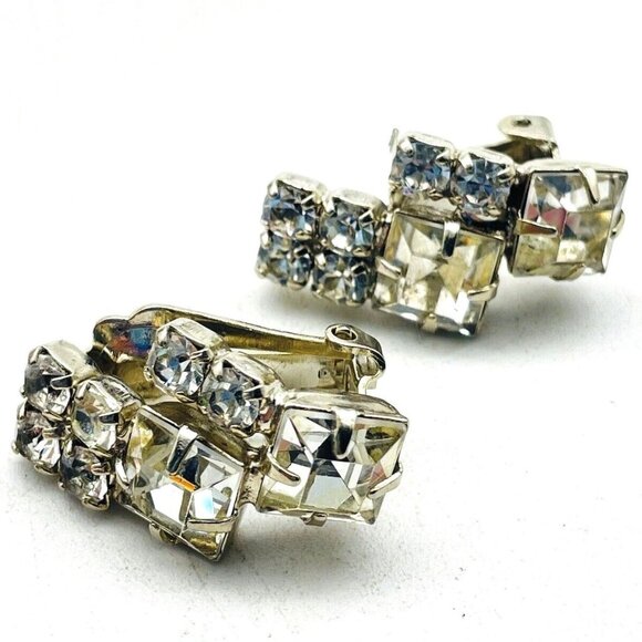Unbranded Jewelry - Stacked Rhinestone Clip On Earrings Silver Tone Glam Bling Sparkle Holiday Party